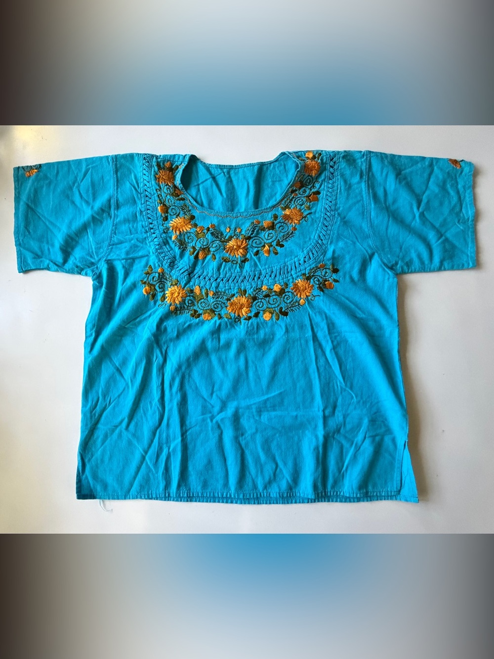 Mexican Handmade Oaxacan Embroidered Floral Short Sleeve L